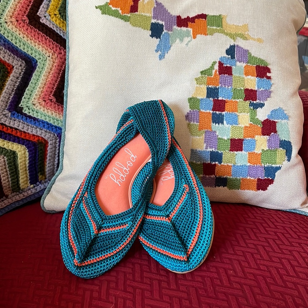 Free People Granny Square Crochet Ballet Shoes Blue Green Orange 9 Spring 2026